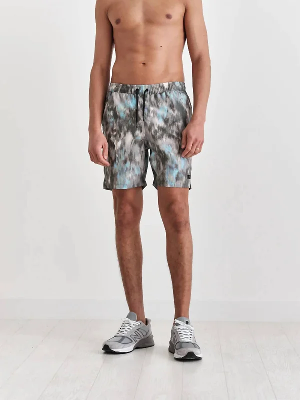 Noden Swim Short In Khaki Multi Floral Seersucker