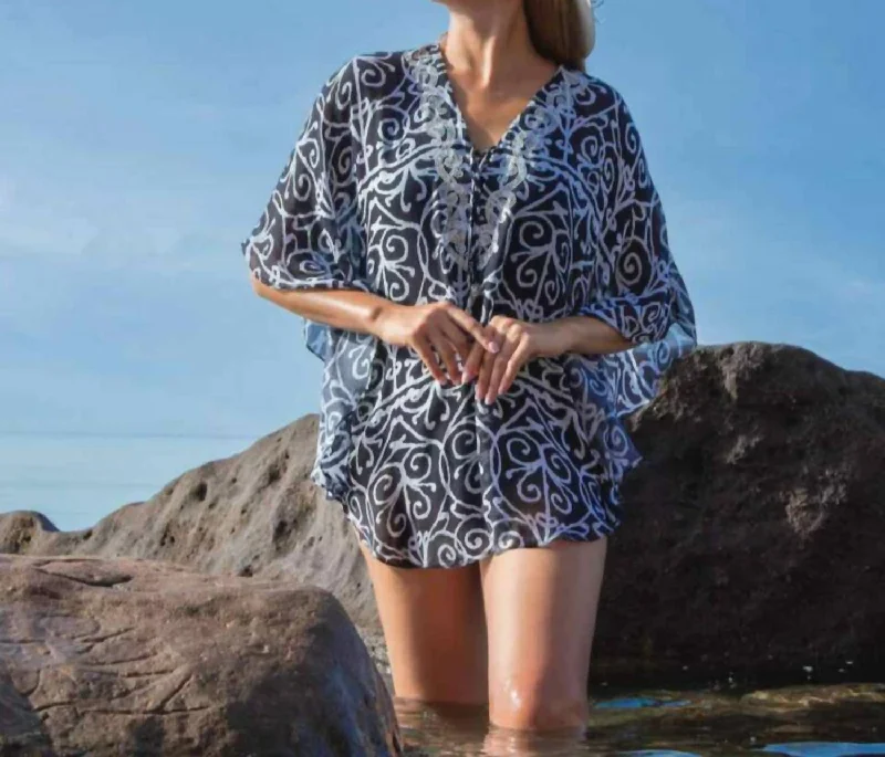 Embellished Beach Coverup In Black And White