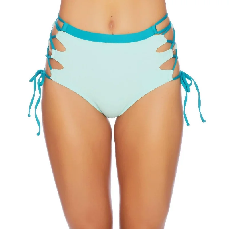 Color Blocked High Waist Bikini Bottom In Aqua