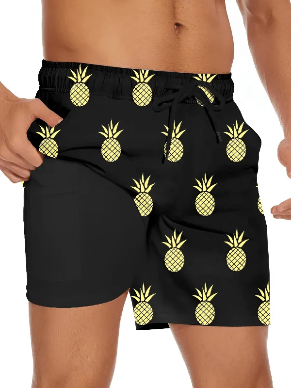 Men's Pineapple Print Shorts - 2-in-1 Shorts For Beach Holiday