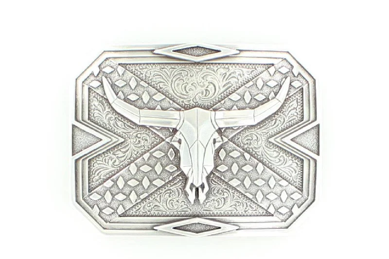 Rectangular Steer Head Belt Buckle - Silver