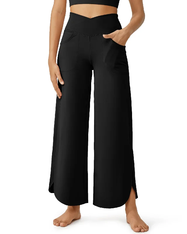 Wide Leg Cross High-Waist Casual Capri Pants 29''