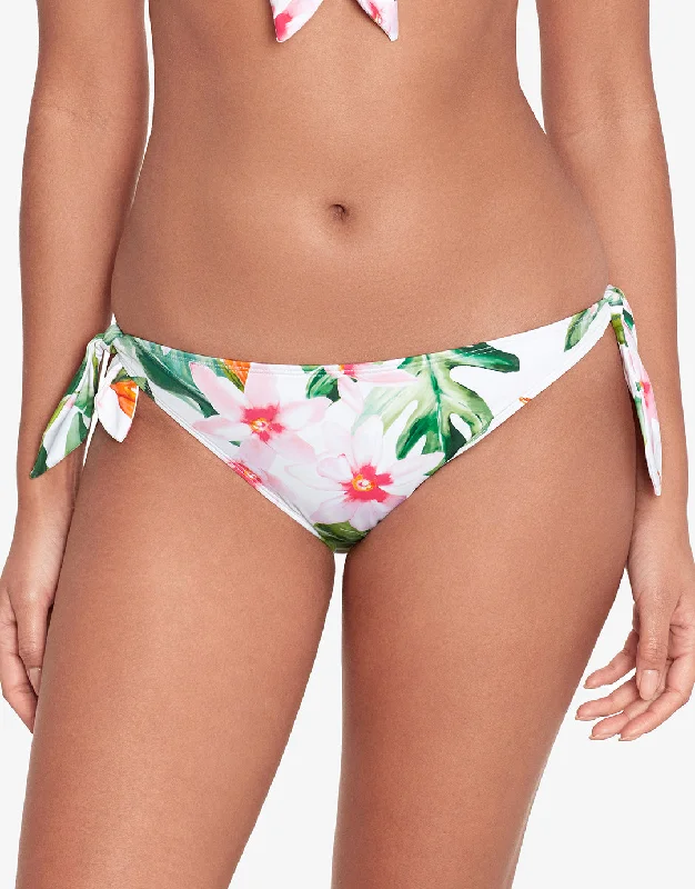 Watercolour Tropical Tie Side Hipster Bikini Pant - White Multi