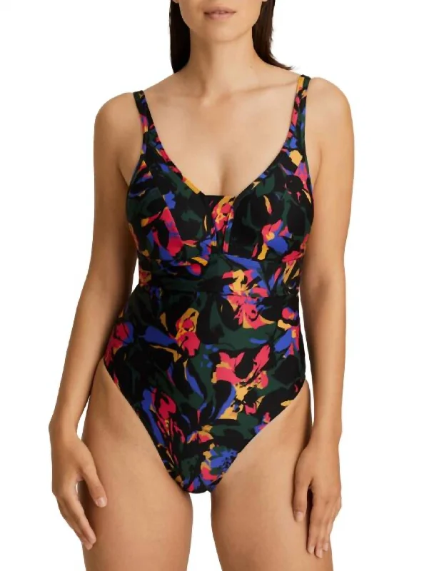 Oasis Triangle Padded One-Piece Bikini In Black Cactus