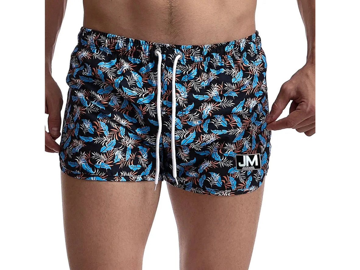 Gay Swim Shorts | JOCKMAIL Sexy Leaves Print Swim Shorts