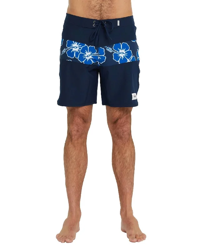 Men's Boardrider Boardshorts In Navy Hibiscus Stripe