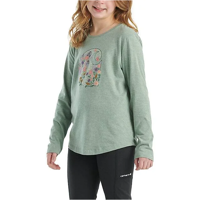 Girls' Long-Sleeve Floral C T-Shirt - Patina Heather