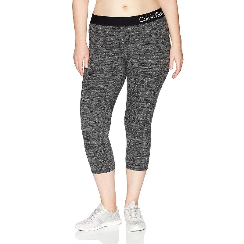 Calvin Klein Performance Women's Logo Elastic Seamed Crop Legging Cement Heather Size Large - Black